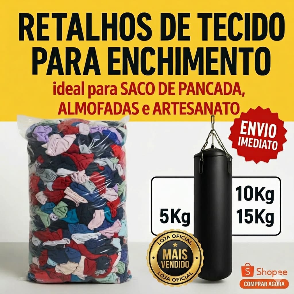 Retalhos de Tecido Para Enchimento de Saco de Pancada, Almofadas e Artesanato - 5Kg, 10Kg e 15Kg