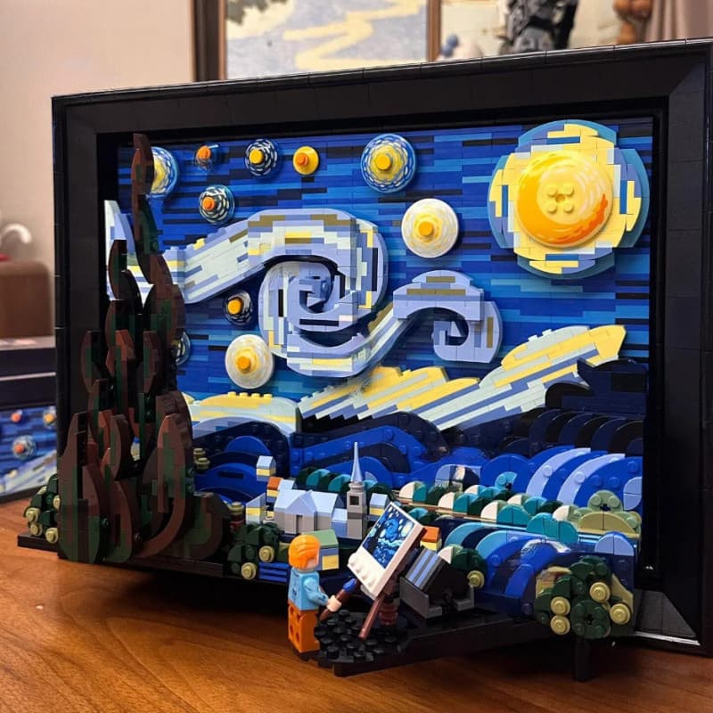 Van Gogh Estrela Lua Noite Blocos De Construção Céu Estrelado Pinturas Famosas Montagem Brinquedos Ornamentos UTYT