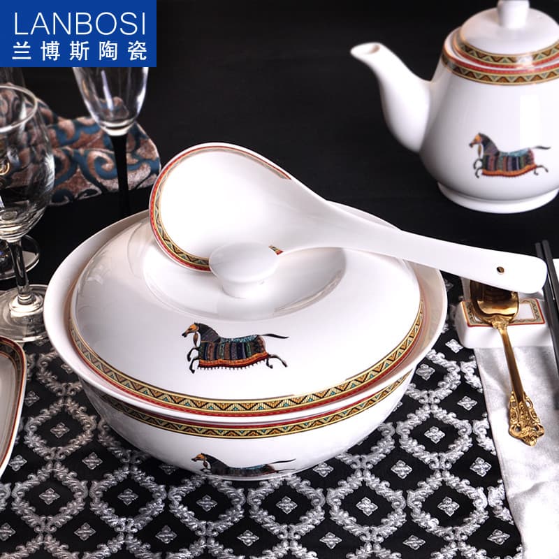 Bone China Palace Pot Grande Estilo Europeu 30cm Grande Panela de Sopa Panela de Sopa Servindo Pote de Vegetais Pote de