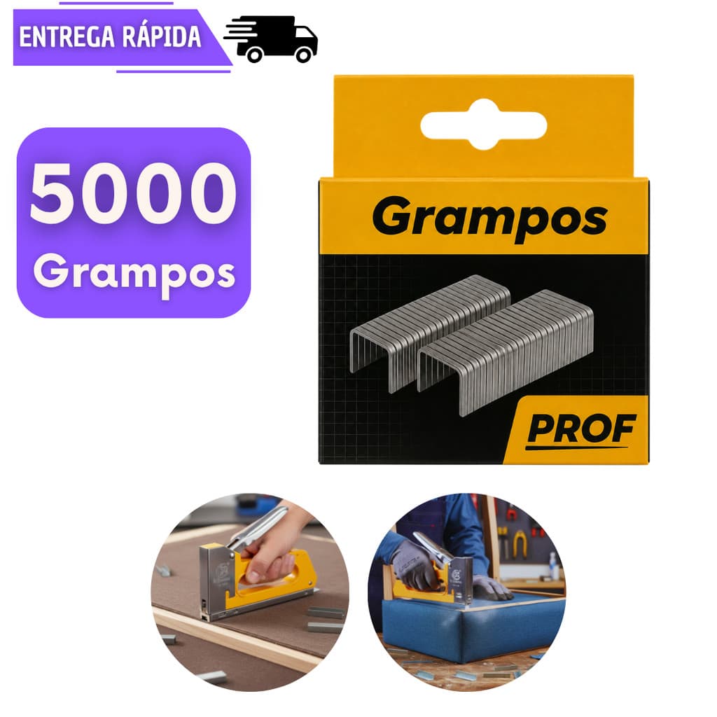 Conjunto 5000 MIL Grampos Para Grampeador 8mm Galvanizado Profissional Estofado Madeira Manutenção Grampo