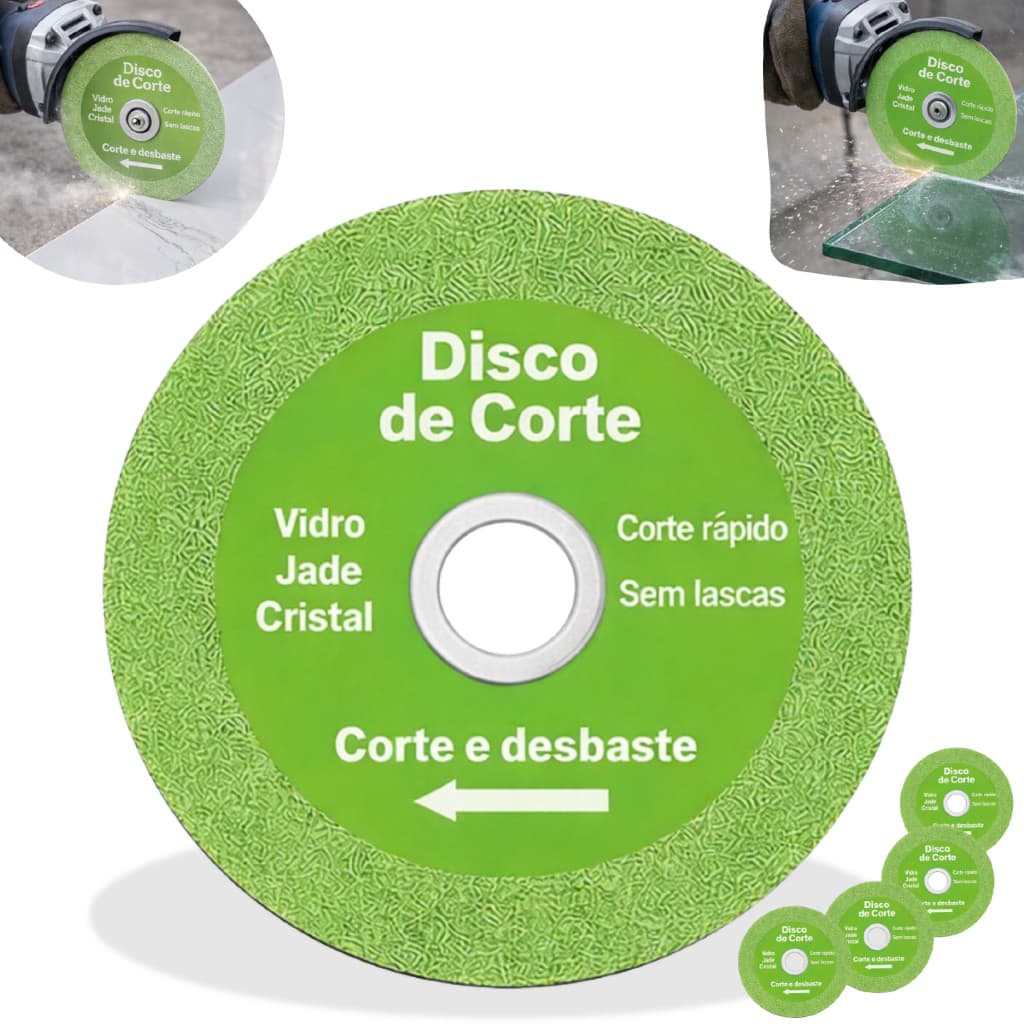 Disco de Corte Diamantado para Vidro Porcelana Piso Cerâmica Verde 100mm x 20mm