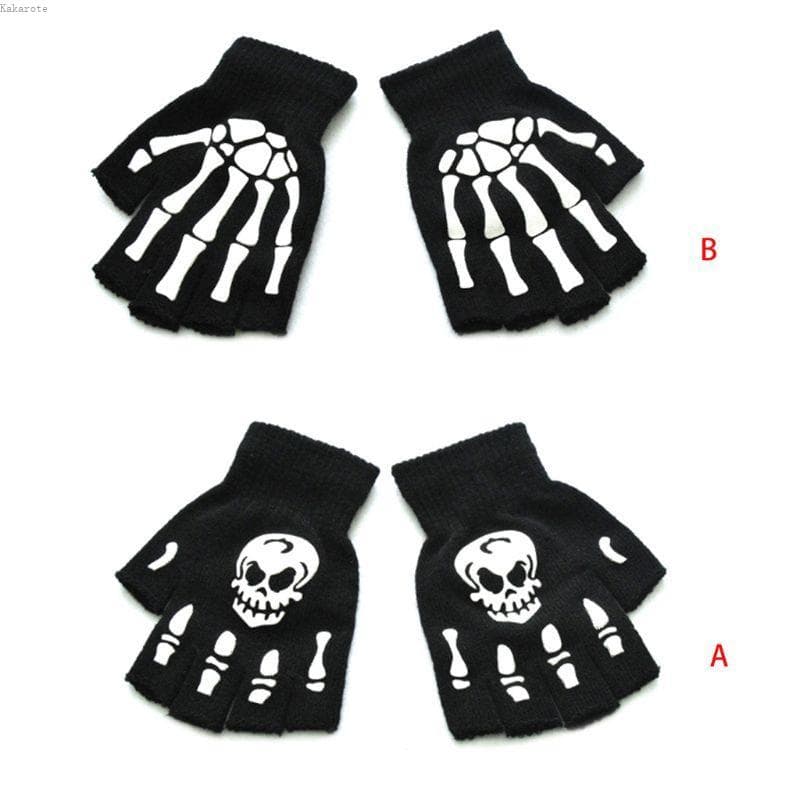 Halloween Esqueleto Meio Dedo Tricotadas Brilham Escuro Fantasia Cosplay