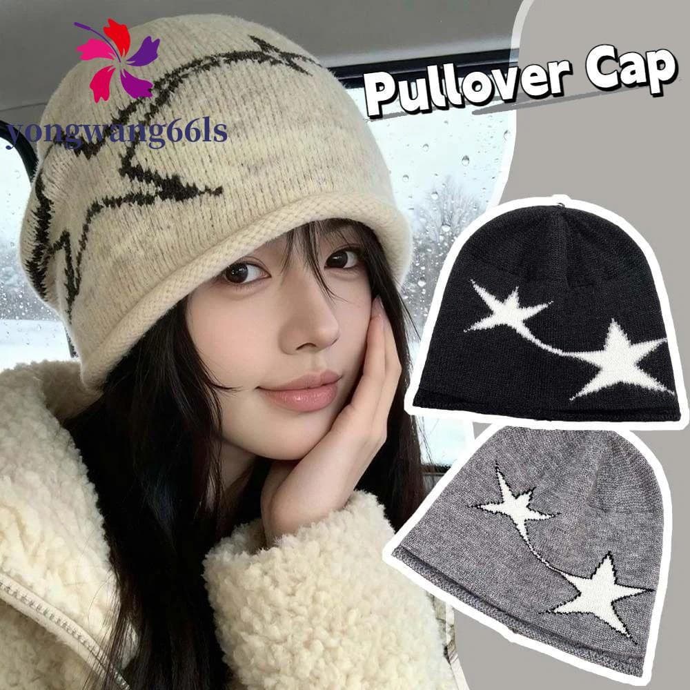 YONGWANG Chapéu De Malha Estrela , Lã Jacquard Elástico Streetwear Macio Estilo Coreano , Pulôver Y2K