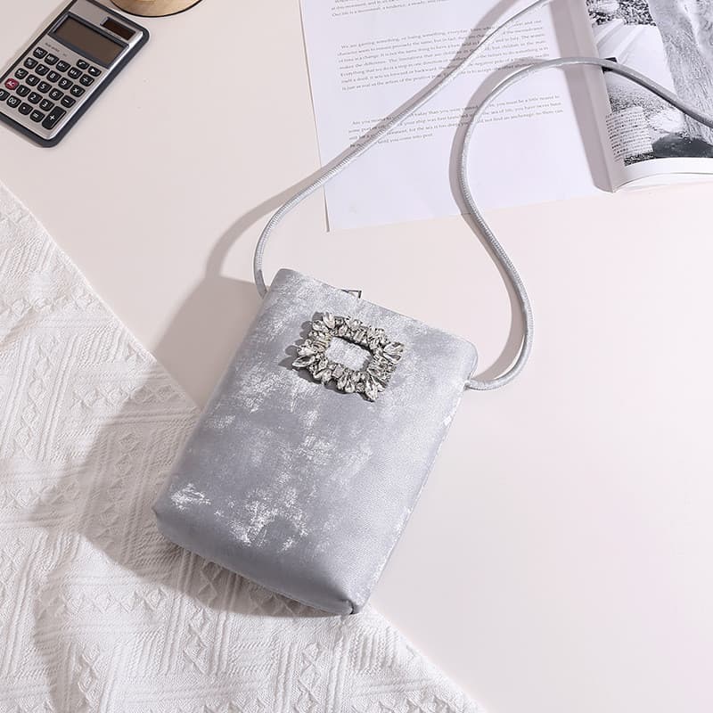 Requintado strass decoração couro macio saco do telefone móvel All-Match ombro balde saco Crossbody