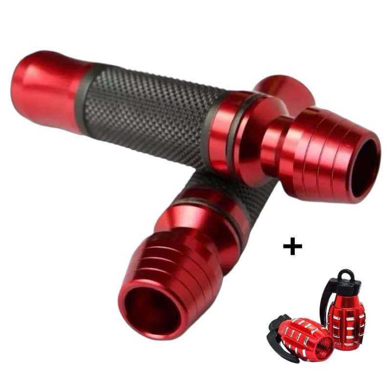 Manopla Punho Guidão + Tampa Bico Pneu Moto Esportiva Alumínio Modelo Universal - Par
