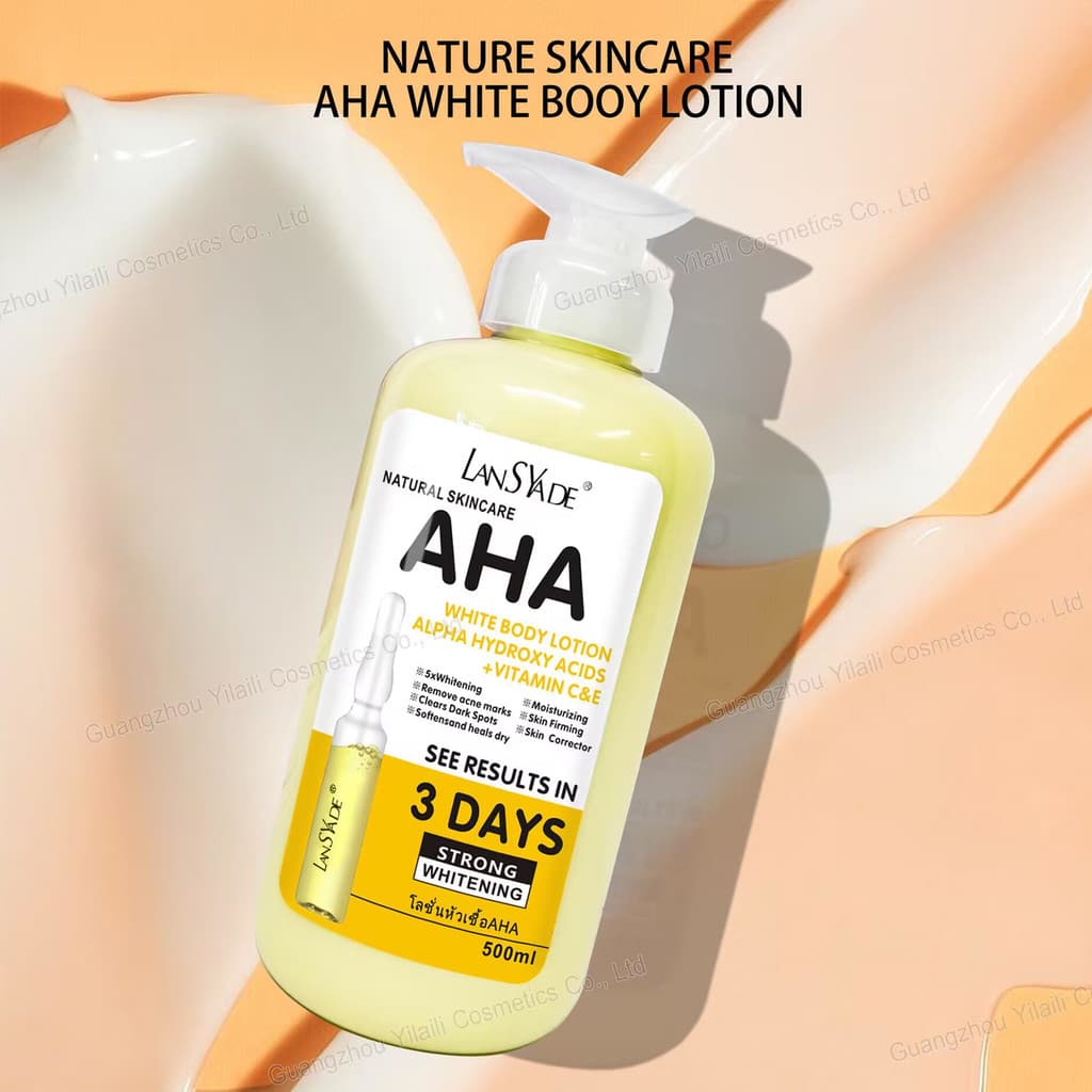 Loção Corporal com Ácido de Frutas AHA e Vitamina C, Loção Hidratante e Iluminadora da Pele VE 500ml