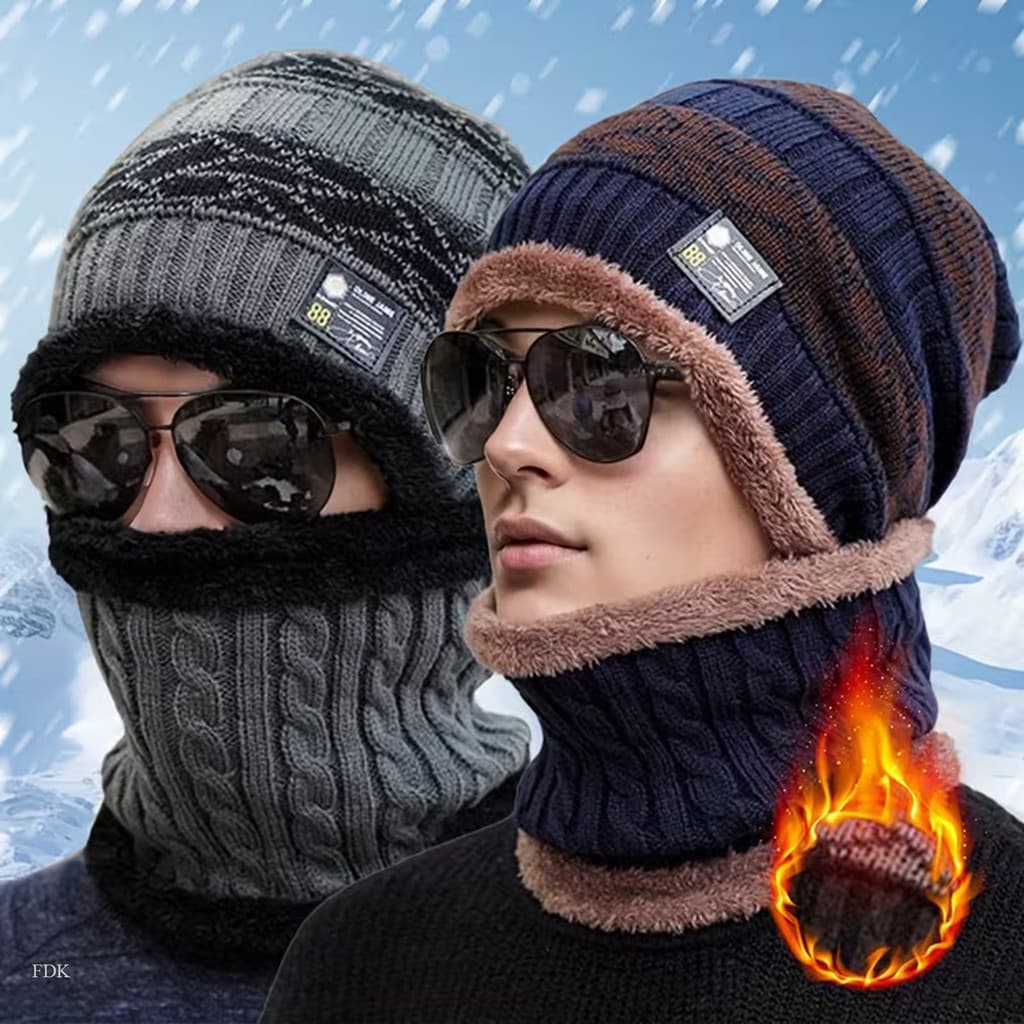 FDK Gorro De Inverno Cachecol Chapéus Lazer Malha Para Pescoço Chapéu Feminino Quente De Pelúcia Conjunto Térmico Aquece