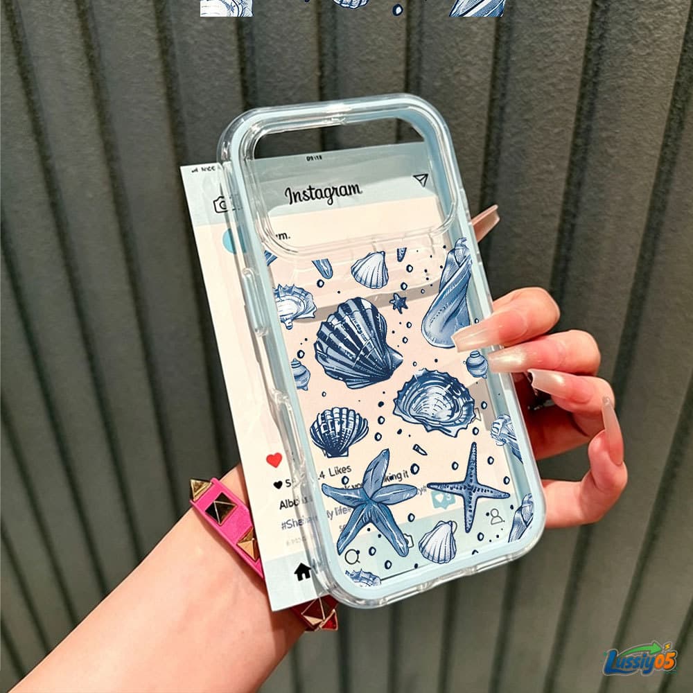 Capa Anti-Queda Transparente Com Borda Multicolorida Para iPhone 17 Pro Max 16 15 13 14 Plus 11 12 XR Ocean Seashell Con