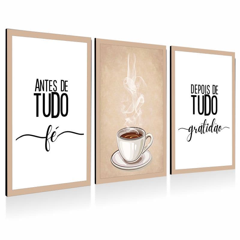Café, Fé & Gratidão, Kit 3 Quadros MDF Para Cozinha, Espaço do café, cantinho do café, Sala de jantar  Área gourmet café