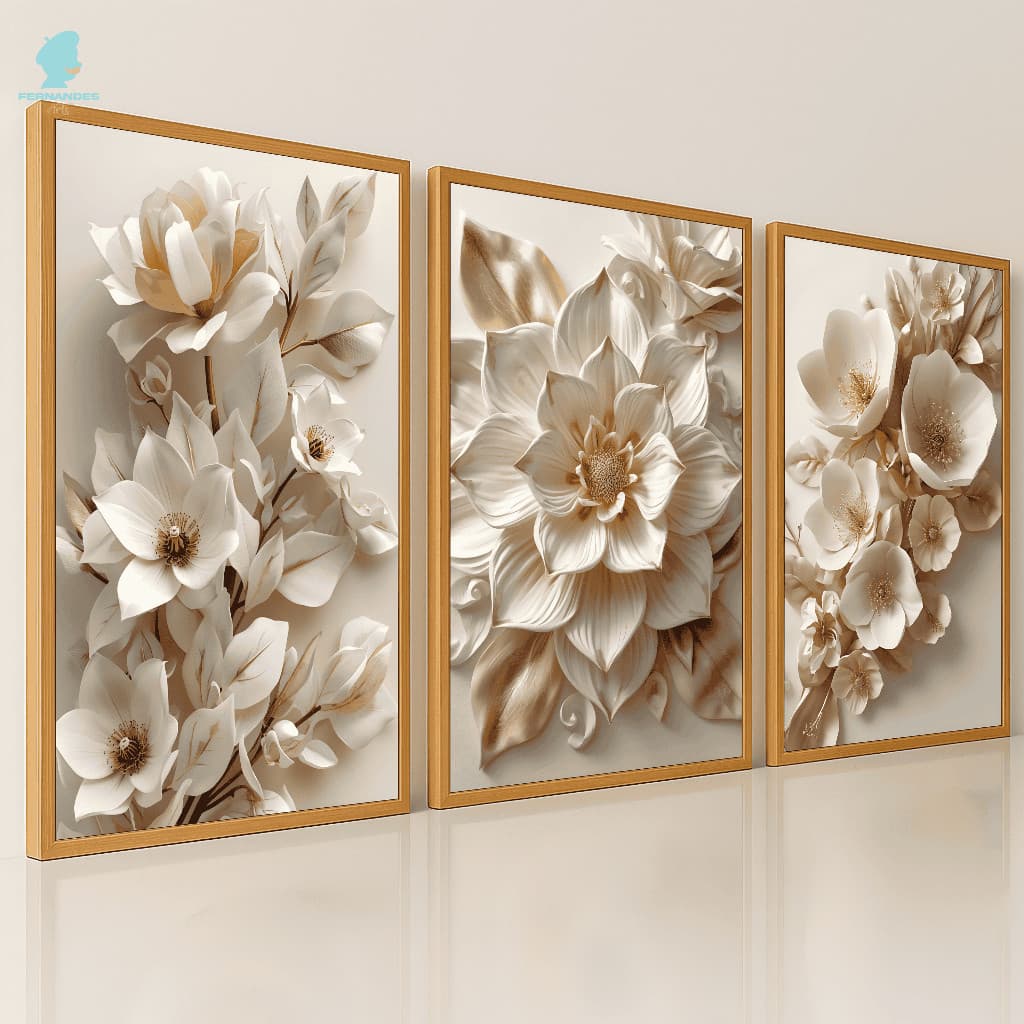 Quadros Decorativos Flores Off White Moderna Luxo Sofisticado Sala Quarto