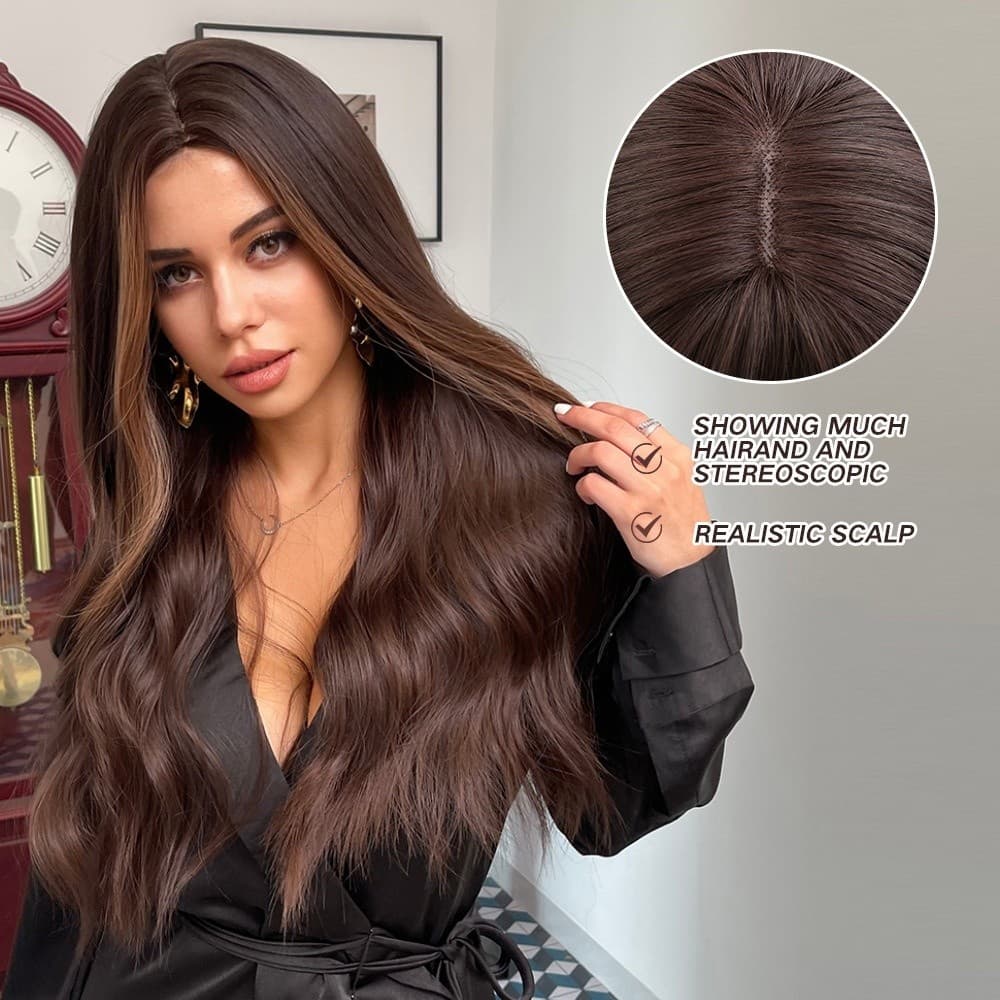 peruca de cabelo longo, ondulado e cacheado com degradê dourado