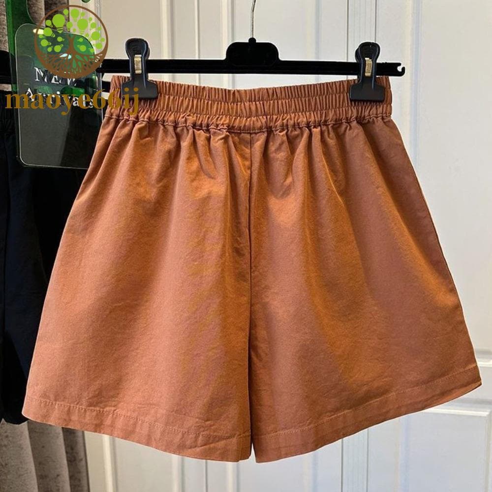 Calças Curtas De Algodão MAOYE66 , Shorts De Cintura Alta De Tamanho Grande Com Elástica Soltos De Perna Larga De Cor Só