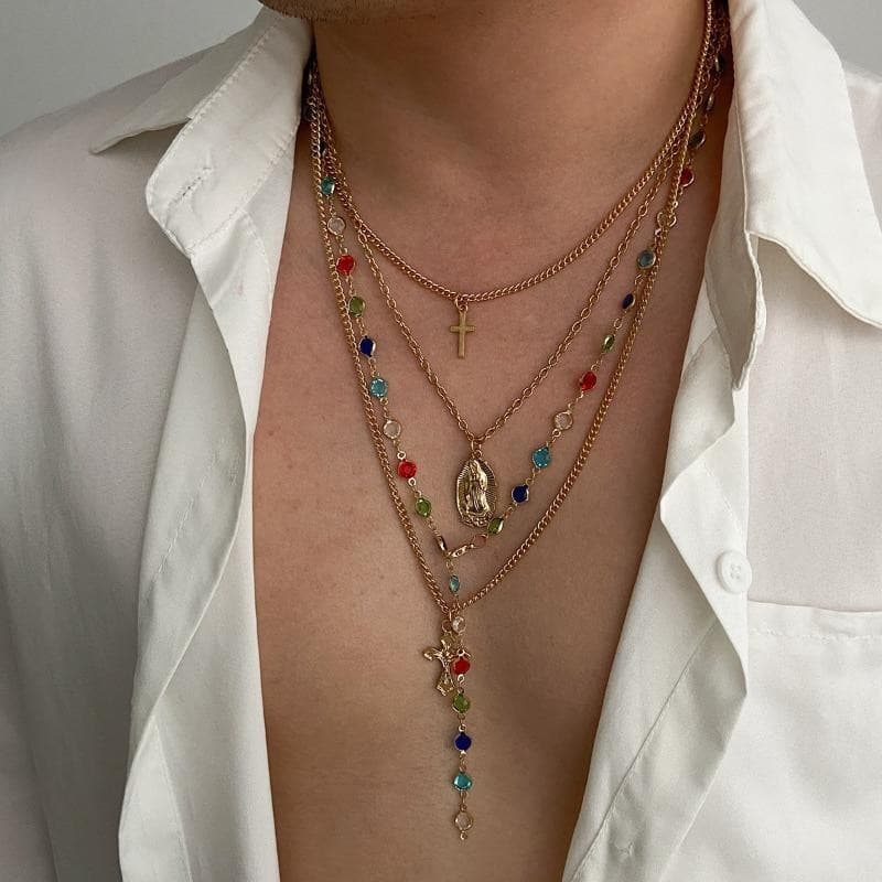 Moda Coreana 4 Peças Cruz Pingente Cristal Corrente Colar Conjunto Para Homens E Mulheres Acessórios De Personalidade Pr