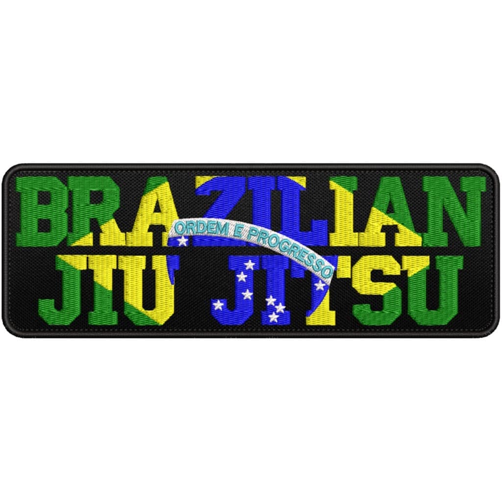 Patch Bordado Brazilian Jiu-Jitsu 20x7cm para kimono fundo preto