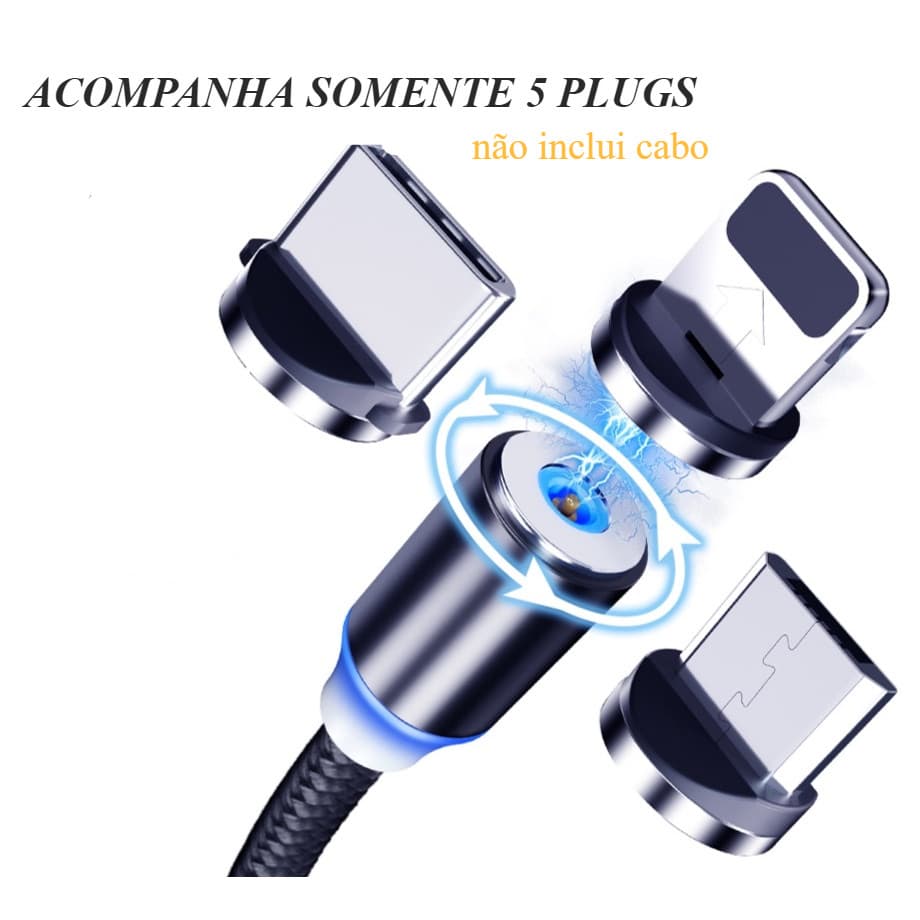 5 peças de plug para cabo magnético micro usb tipo C e para iphone envio rápido não inclui cabo