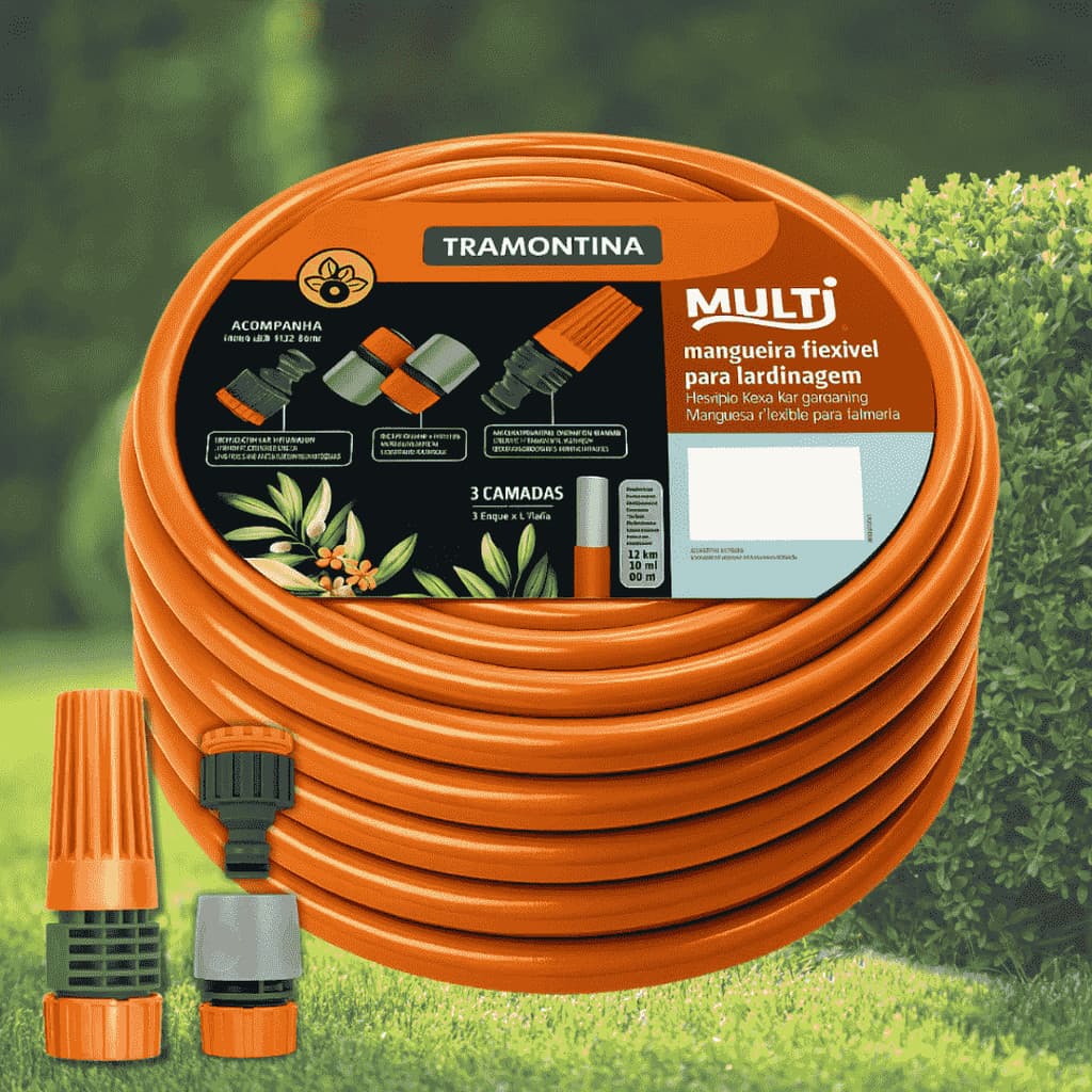 Mangueira Jardim TRAMONTINA Multi 1/2" PVC 3 Camadas Com kit Engate Esguicho - Original - Oferta