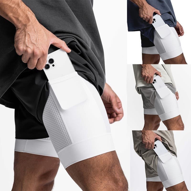 Shorts Casuais Atléticos Masculinos Camada Dupla 2 Em 1 Roupas Esportivas De Secagem Rápida