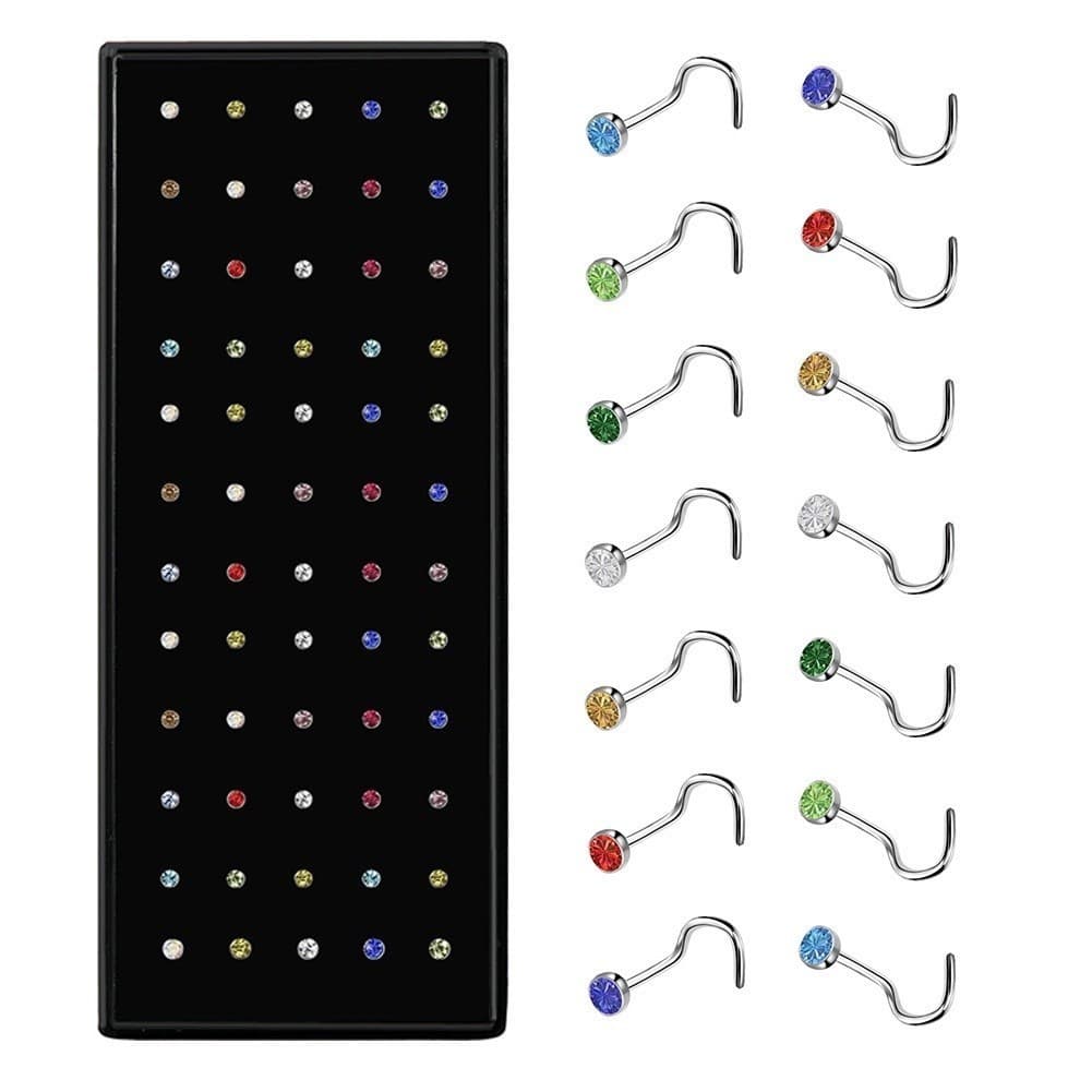 TB Moda Kit Com 40 Piercing de Nariz Cristal Reto/Dobrar lindo aço inox