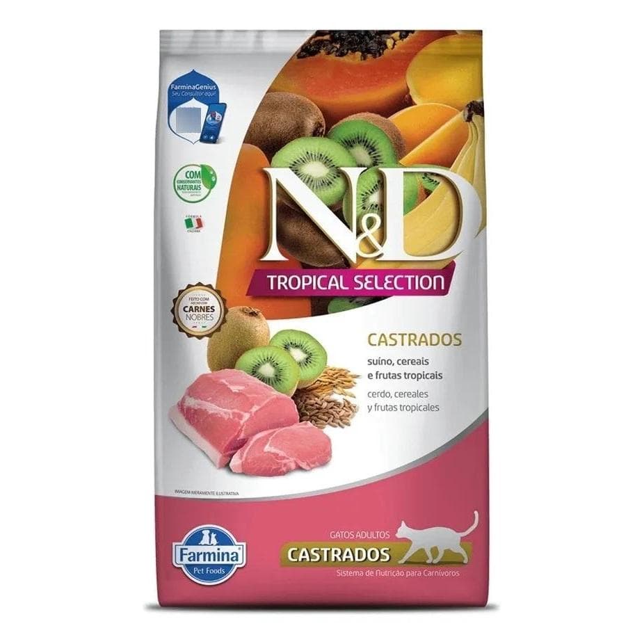 Ração N&D Tropical Selection Gatos Castrados Suíno 1,5kg Sabor Irresistível