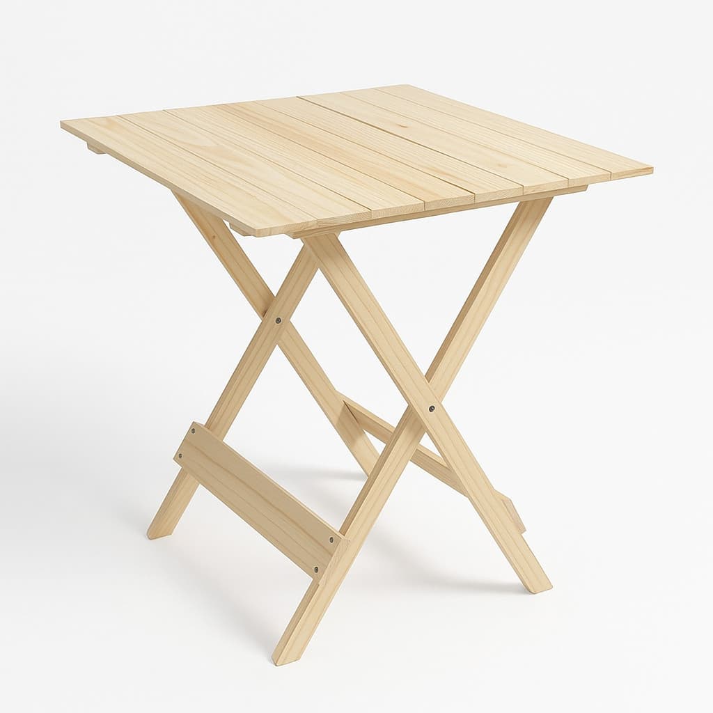 Mesa Dobrável de Madeira Pinus 60 x 60 cm – Pronta para Uso p/ Varanda, Churrasco e Camping