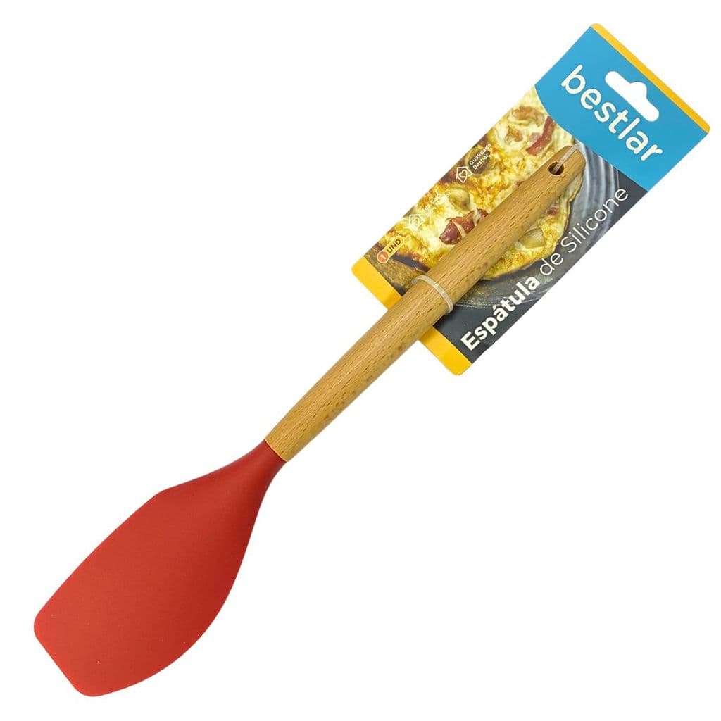 Espátula de Silicone Vermelho com o Cabo em Madeira - Bestlar