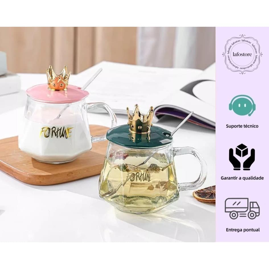 Caneca Coroa Com Tampa De Colher , Copo De Água De Vidro Resistente Ao Calor Para Meninas Leite Doméstico , Xícara De Ca