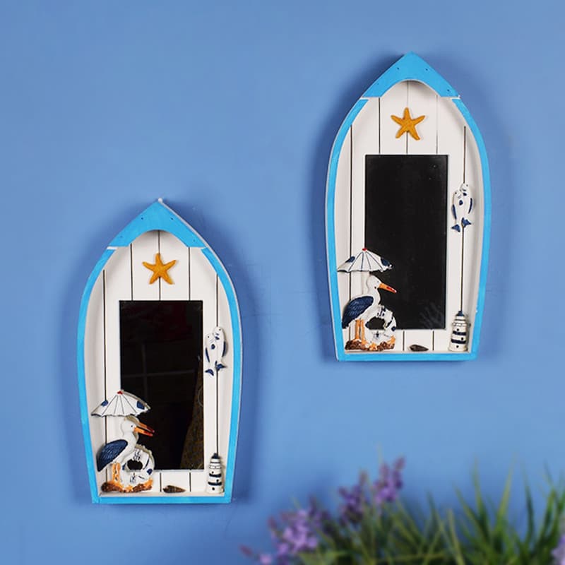 Criativo casa barco-em forma de espelho decoração de parede pingente moldura de foto banheiro quarto das crianças vestir