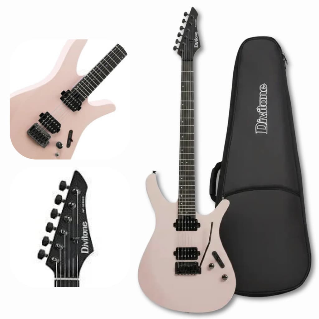 Guitarra Elétrica Rosa Estilo Rock Divitone Modern Fly DSG-10 Completa Com Bag