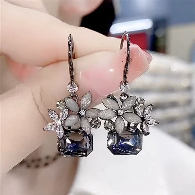 [Estoque pronto] Novo estilo cheio de diamante zircão cristal flor brincos feminino High-End sentir All-Match brincos el