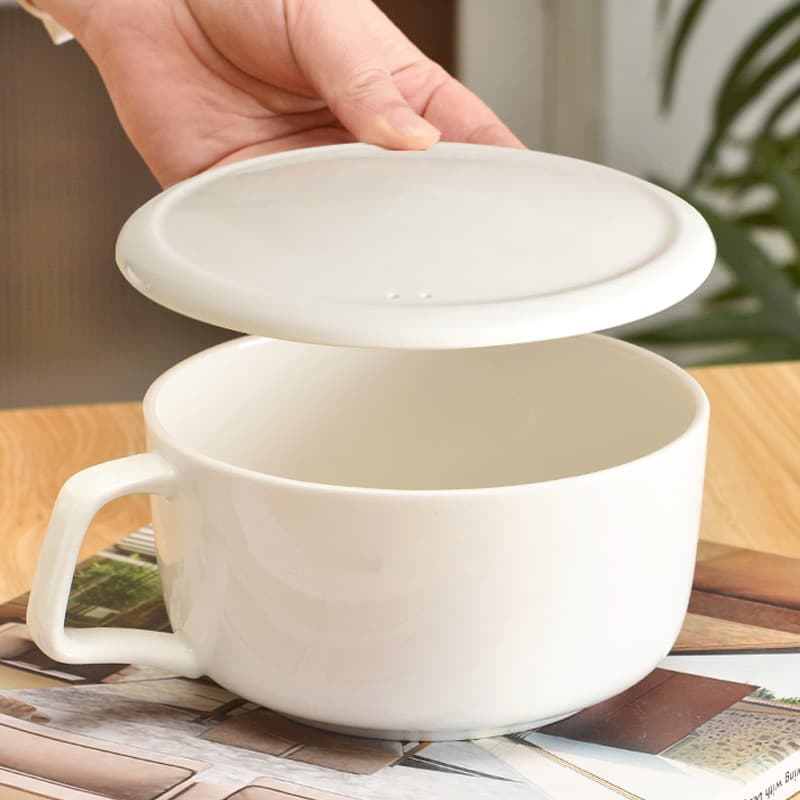 Tigela de cerâmica para macarrão instantâneo Tigela de arroz com tampa com alça Tigela para manter fresco Macarrão insta