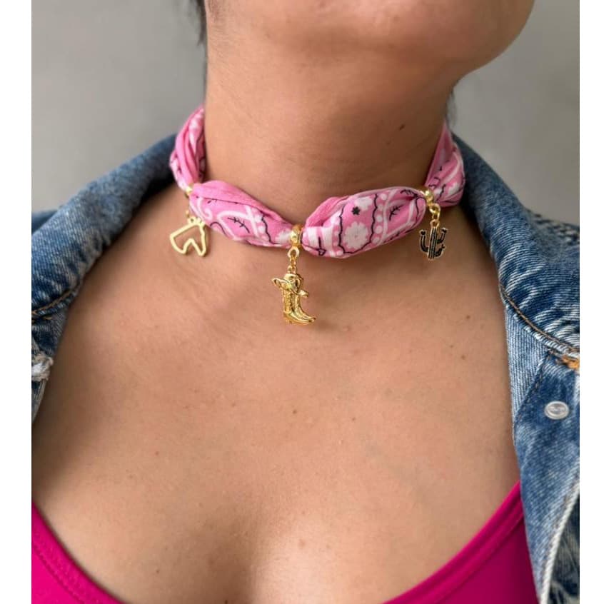 Choker Lenço Country Varias Cores Pigentes Cavalo Ferradur Boi Prata Dourado Choker Moda Boiadeira