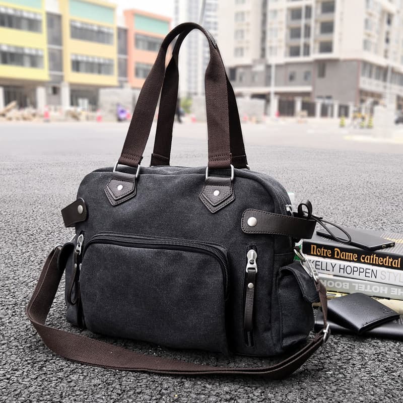 Bolsa masculina de lona para viagem de negócios, bolsa mensageiro de ombro Casual, maleta multifuncional, mochila para c