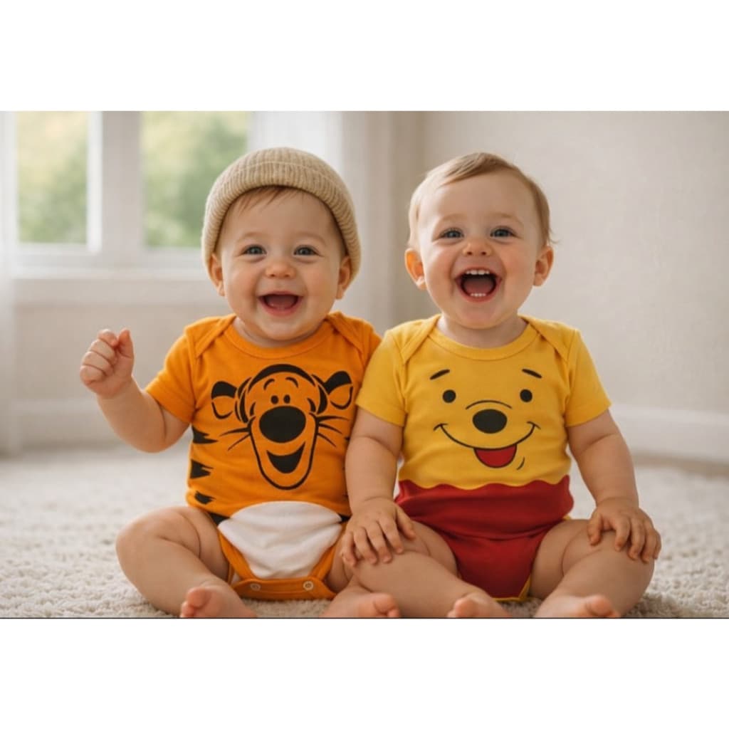 Body Bebê Ursinho Pooh Mesversário - Suedine 100% Algodão Temático Roupa de Bebê 👶✨