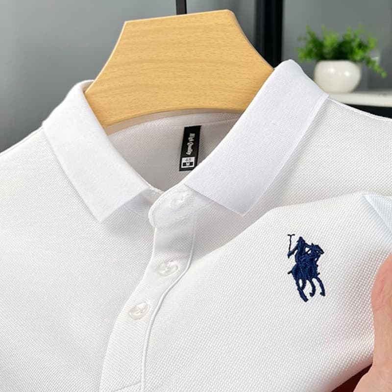 Camisa Polo masculina de seda gelo sensação legal Paul manga curta Casual camiseta de lapela de manga curta