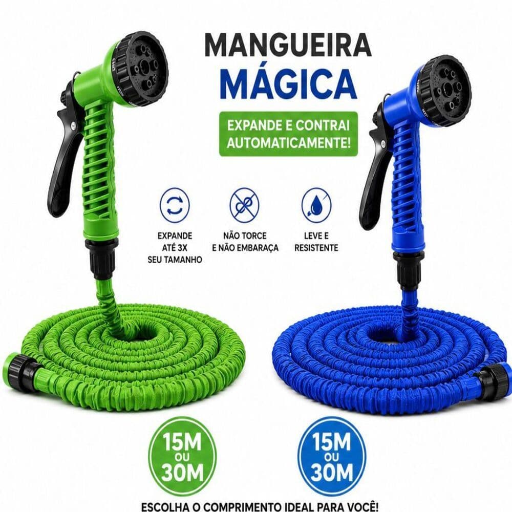 Mangueira Magica 15M/30M Com Gatilho 7 Tipos Jatos Irrigação Jardim Lavagem Carro