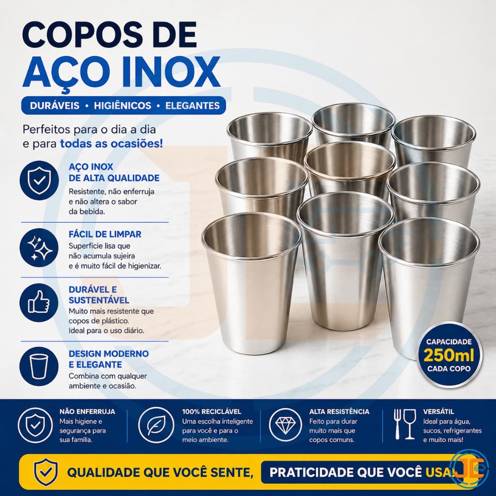 Kit 50 Copo Alumínio 250ml Leite Café Cerveja Chop Bar Festa
