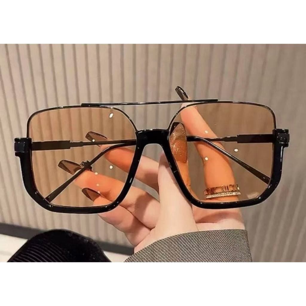 Óculos De Sol Feminino E Masculino 2025 | Quadrado Luxo Lente Champanhe Pêssego UV400