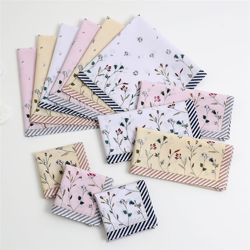 3 Pçs 45x45cm Listrado Flor Impresso Algodão Feminino Senhora Lenço Suor Limpando Toalha Quadrada Presente De Festa De C