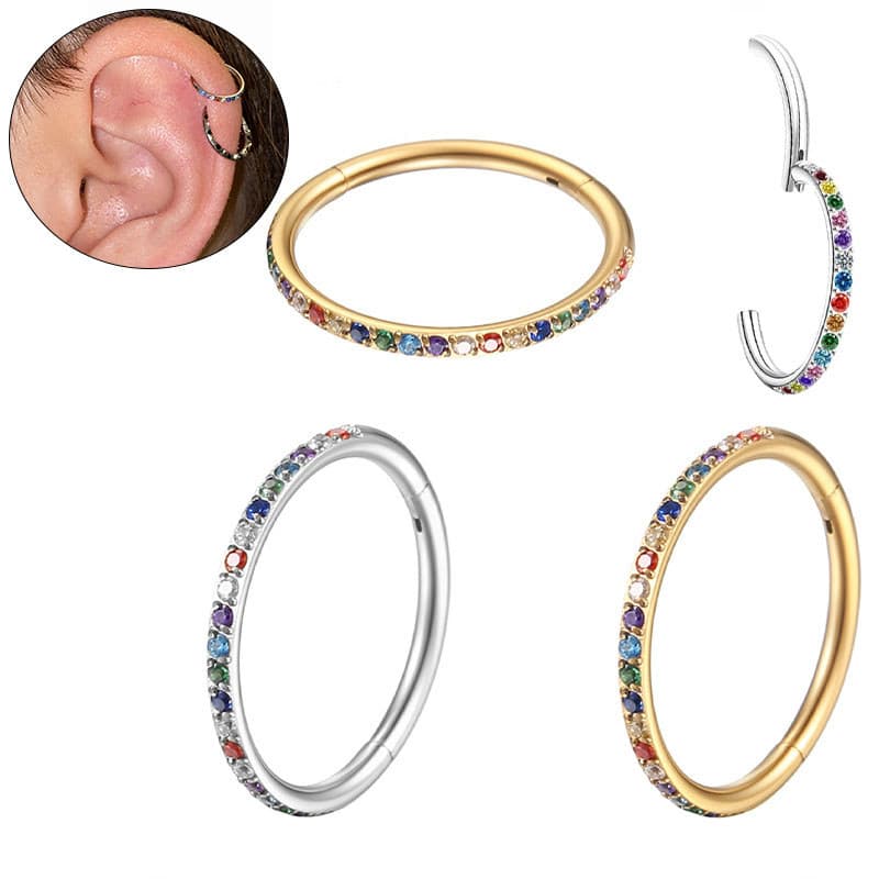 Piercing Argola Segmento Articulado Aço Cirúrgico Com Zircônia Incrustada | Septril , Rook , Concha , Nariz