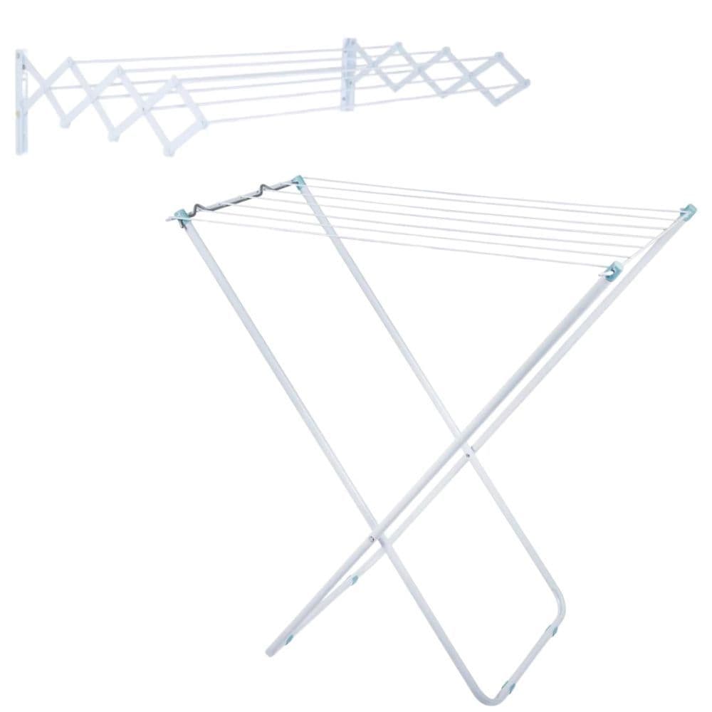 Varal de Chão Branco em Aço 75cm + Varal de Parede Retrátil Sanfonado 1m Mor