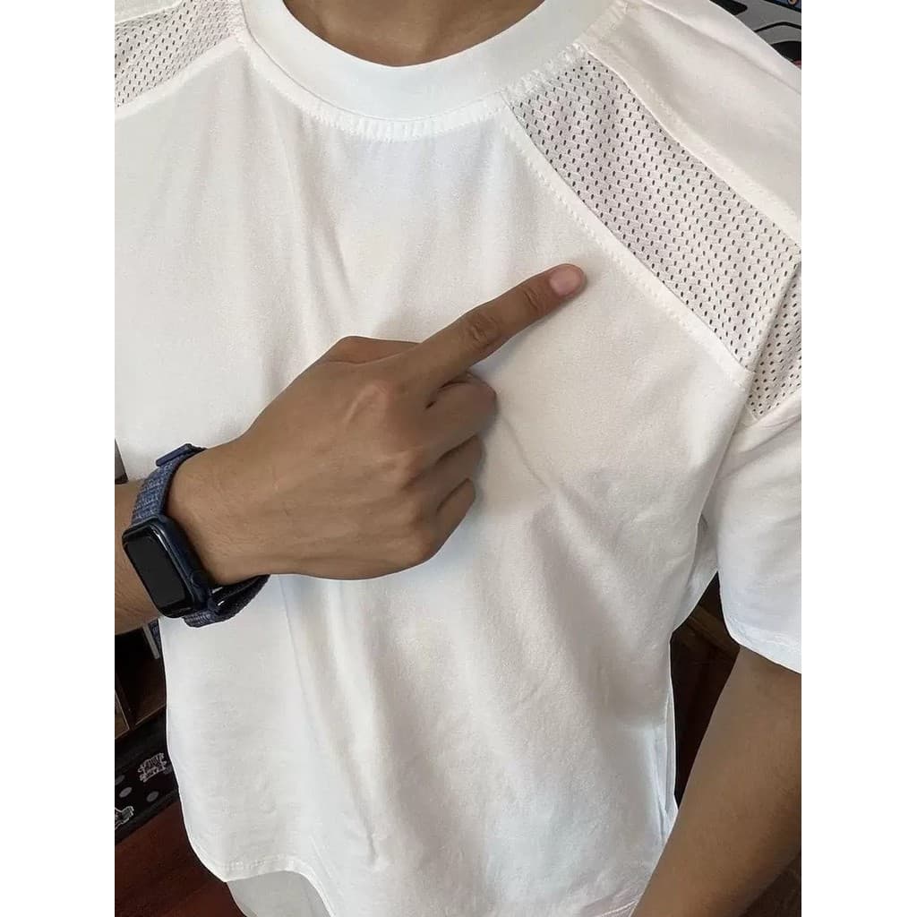 Malha de seda gelo de secagem rápida de manga curta masculina verão legal respirável casual Formal ombro camiseta esport