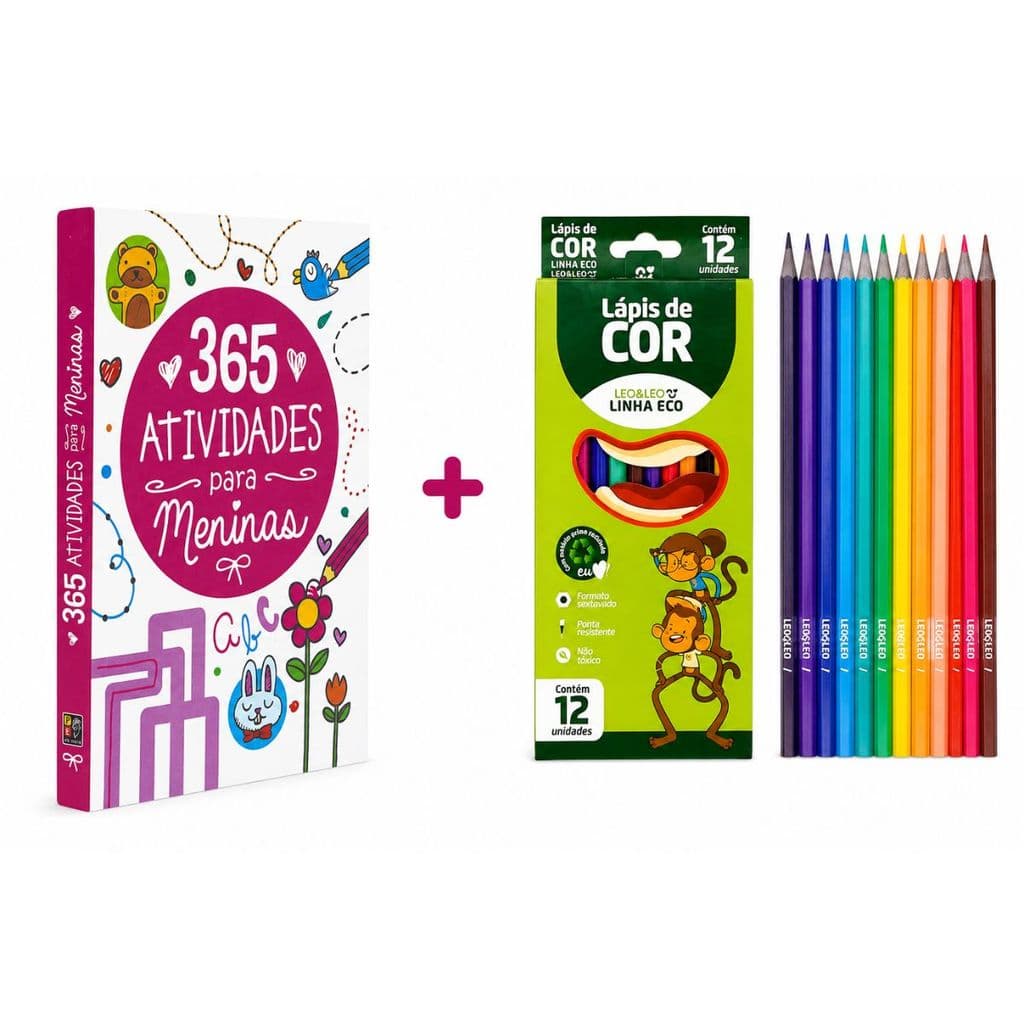 Kit 365 Atividades Meninas + Lapis Com 12 Cores LeoLeo