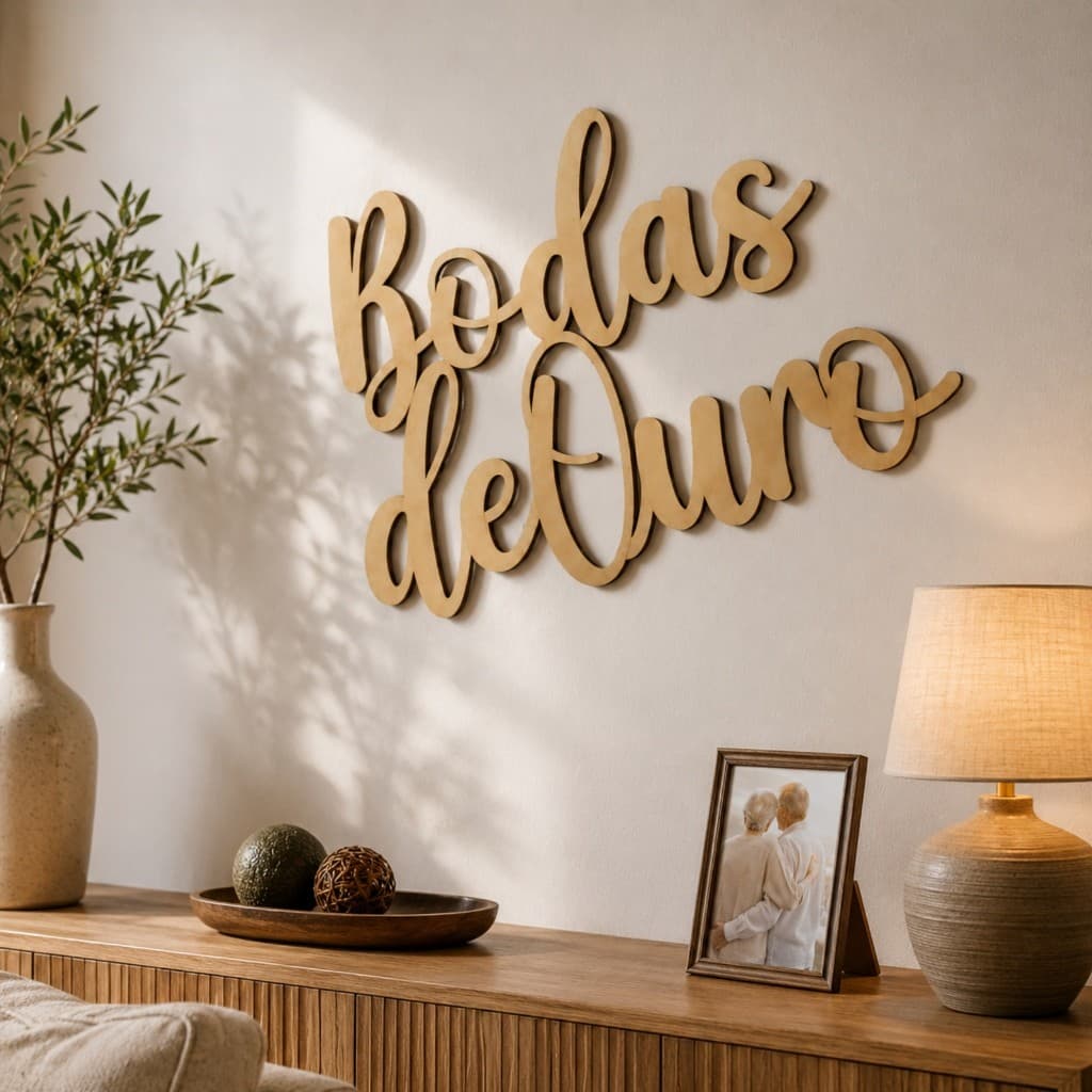 Letreiro Decoração Bodas de Ouro em MDF Cru 3mm