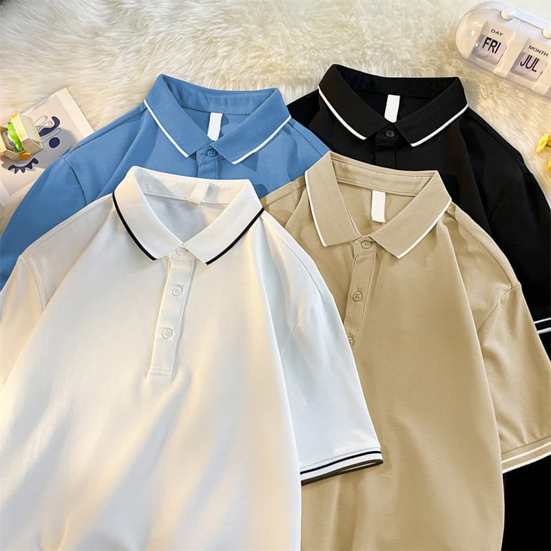 Luz estilo maduro verão gelo seda polo camisa masculina de manga curta solta lapela camiseta na moda versão coreana boni