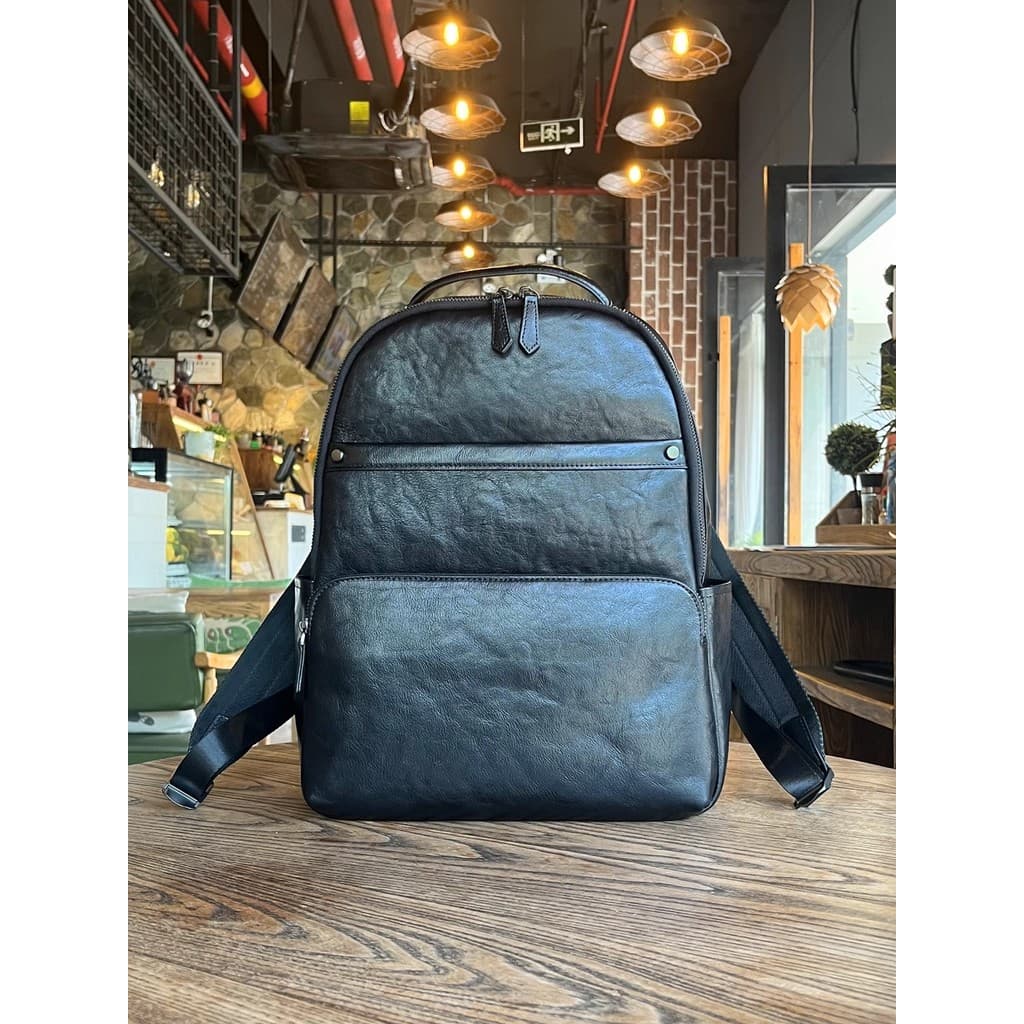 Lobo estrada primeira camada de couro genuíno mochila negócios Commuter grande capacidade multifuncional computador saco