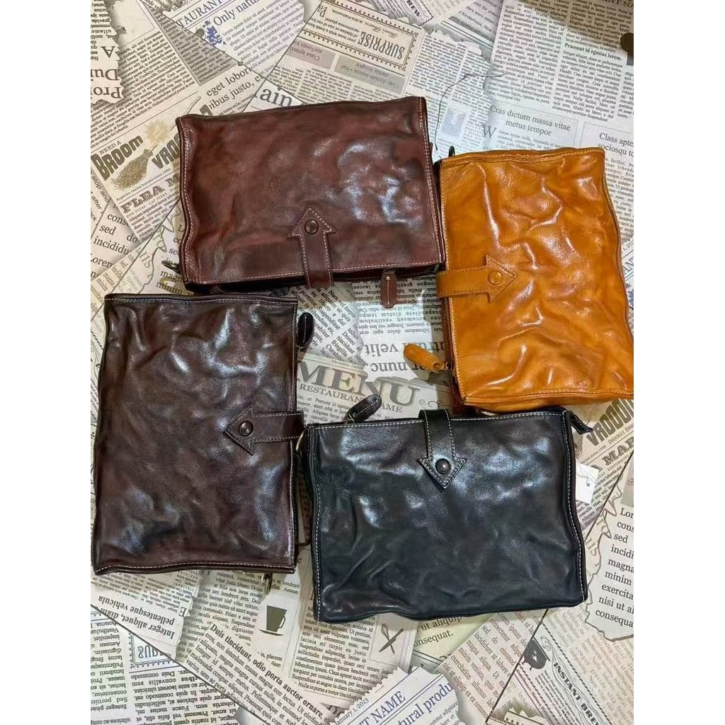 Bolsa retrô feita à mão, bolsa de couro genuíno masculina, primeira camada, bolsa mensageiro de couro, bolsa de ombro ma