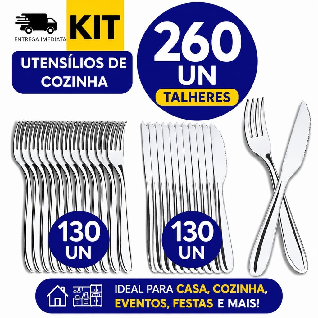 JOGO 260 Peças - Talheres Inox 50 Garfos, 50 Facas Premium, multiuso PARA BAR BUFFET RESTAURANTE CASA