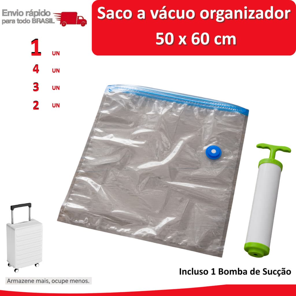 4/3/2/1 Saco à Vácuo 50X60 Organizador de Roupas com 1 Bomba Manual Guarda-Roupa Mala Viagem