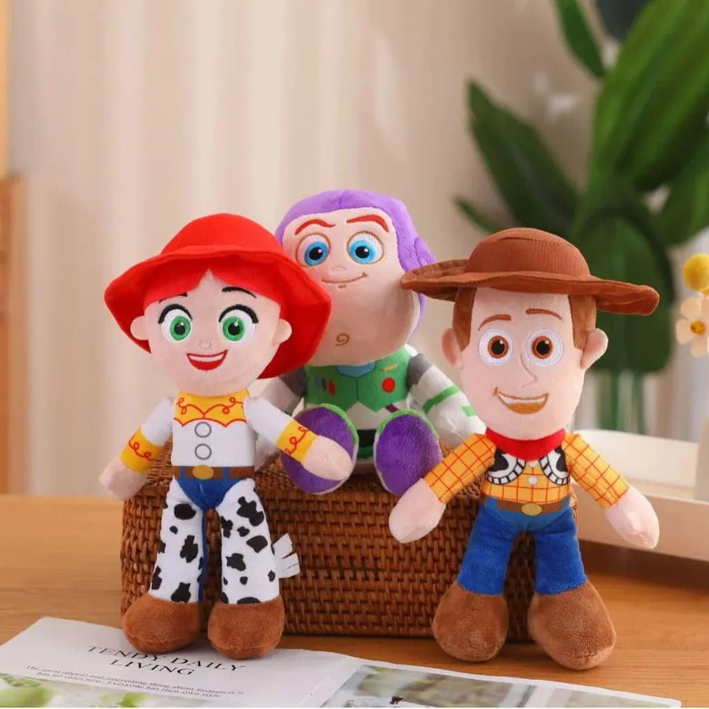 Kit 3 Bonecos Toy Story Pelúcia Woody Buzz Lightyear Jessie 26cm Alta Qualidade Macio