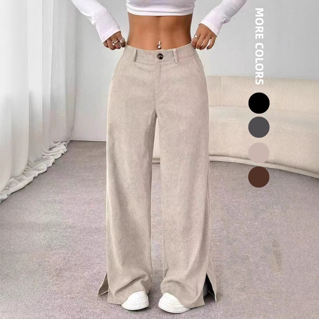 2026 Cross-Border outono inverno moda Casual veludo cintura média fenda solta perna reta e Flo
